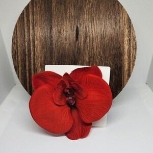 Red Orchid Flower Hair Pin Clip | Tropical Floral Hair Accessory Wedding Prom